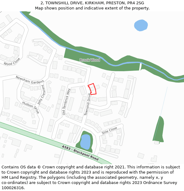 2, TOWNSHILL DRIVE, KIRKHAM, PRESTON, PR4 2SG: Location map and indicative extent of plot