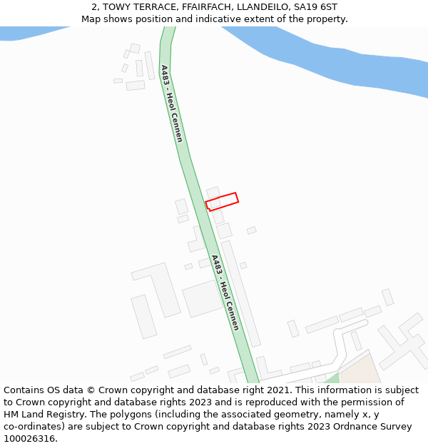 2, TOWY TERRACE, FFAIRFACH, LLANDEILO, SA19 6ST: Location map and indicative extent of plot