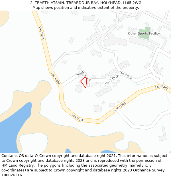 2, TRAETH ATSAIN, TREARDDUR BAY, HOLYHEAD, LL65 2WG: Location map and indicative extent of plot