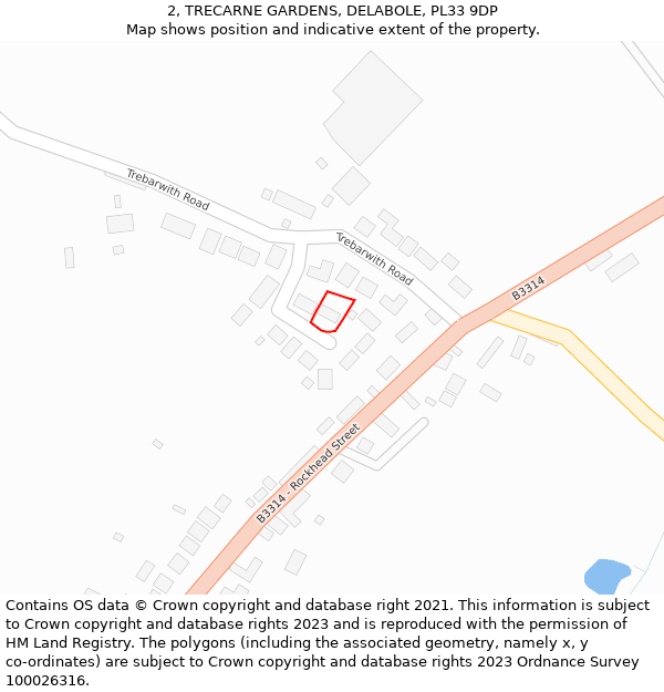 2, TRECARNE GARDENS, DELABOLE, PL33 9DP: Location map and indicative extent of plot