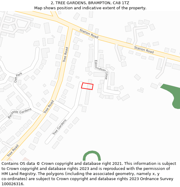 2, TREE GARDENS, BRAMPTON, CA8 1TZ: Location map and indicative extent of plot