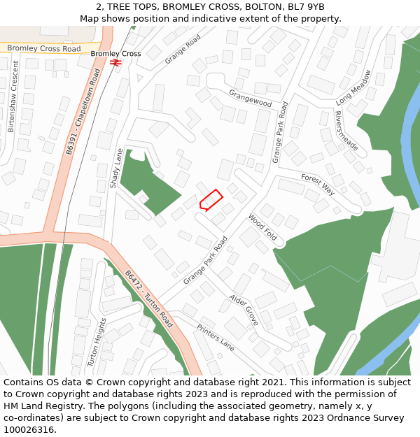 2, TREE TOPS, BROMLEY CROSS, BOLTON, BL7 9YB: Location map and indicative extent of plot