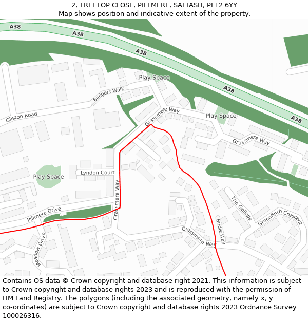 2, TREETOP CLOSE, PILLMERE, SALTASH, PL12 6YY: Location map and indicative extent of plot