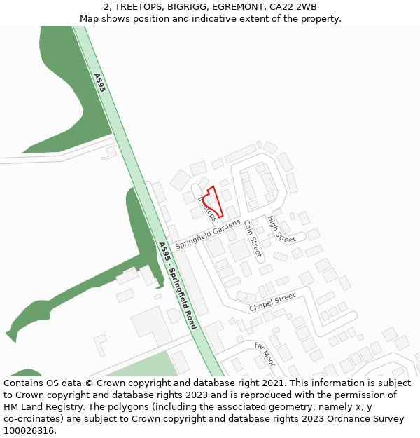 2, TREETOPS, BIGRIGG, EGREMONT, CA22 2WB: Location map and indicative extent of plot