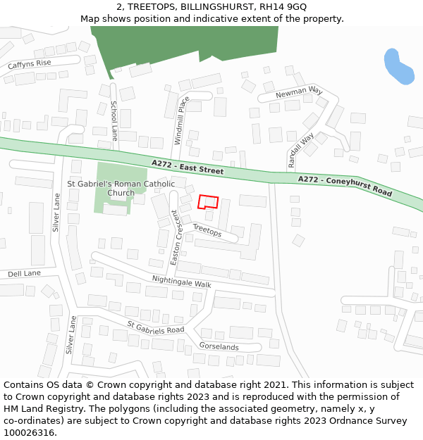 2, TREETOPS, BILLINGSHURST, RH14 9GQ: Location map and indicative extent of plot