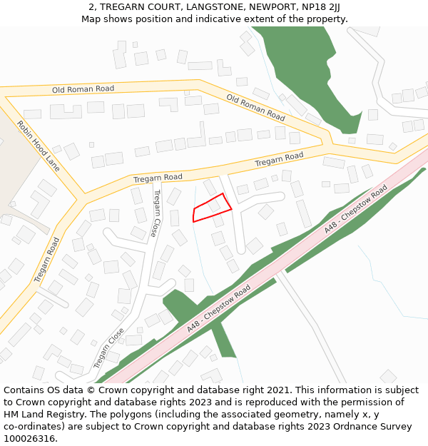 2, TREGARN COURT, LANGSTONE, NEWPORT, NP18 2JJ: Location map and indicative extent of plot