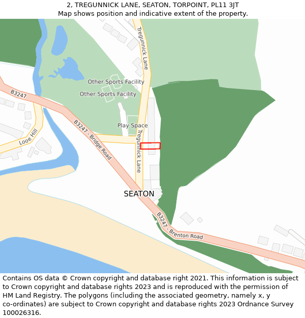 2, TREGUNNICK LANE, SEATON, TORPOINT, PL11 3JT: Location map and indicative extent of plot