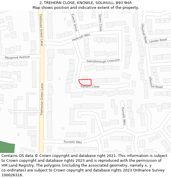 2, TREHERN CLOSE, KNOWLE, SOLIHULL, B93 9HA: Location map and indicative extent of plot