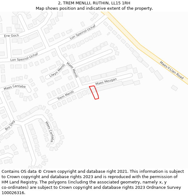 2, TREM MENLLI, RUTHIN, LL15 1RH: Location map and indicative extent of plot