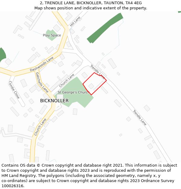 2, TRENDLE LANE, BICKNOLLER, TAUNTON, TA4 4EG: Location map and indicative extent of plot