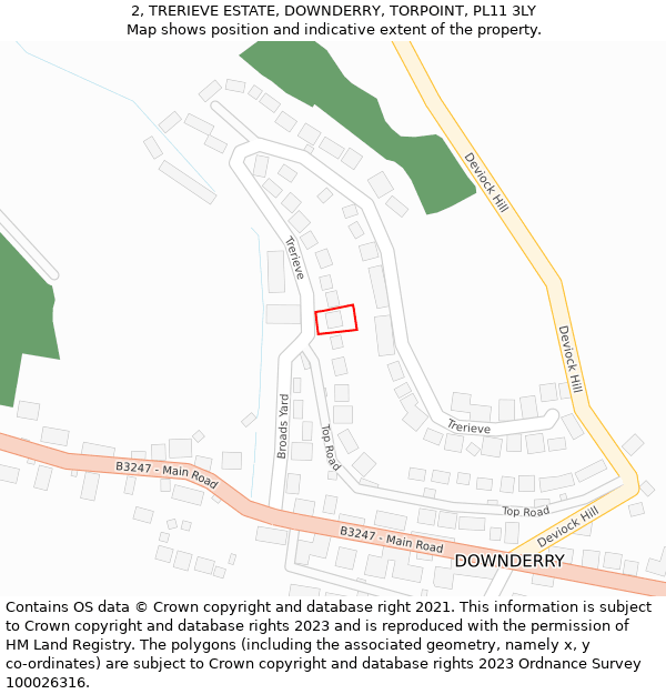 2, TRERIEVE ESTATE, DOWNDERRY, TORPOINT, PL11 3LY: Location map and indicative extent of plot