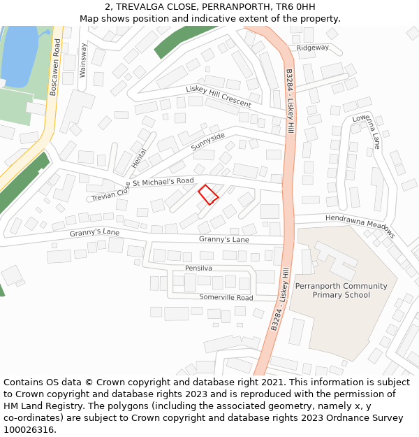 2, TREVALGA CLOSE, PERRANPORTH, TR6 0HH: Location map and indicative extent of plot