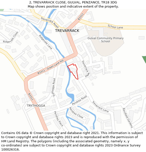 2, TREVARRACK CLOSE, GULVAL, PENZANCE, TR18 3DG: Location map and indicative extent of plot