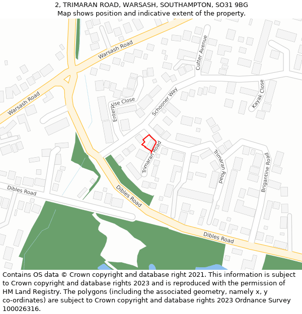 2, TRIMARAN ROAD, WARSASH, SOUTHAMPTON, SO31 9BG: Location map and indicative extent of plot