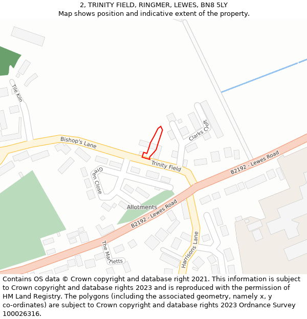 2, TRINITY FIELD, RINGMER, LEWES, BN8 5LY: Location map and indicative extent of plot