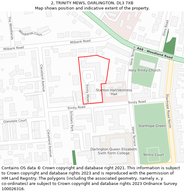 2, TRINITY MEWS, DARLINGTON, DL3 7XB: Location map and indicative extent of plot