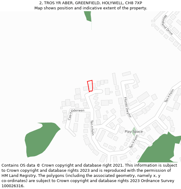 2, TROS YR ABER, GREENFIELD, HOLYWELL, CH8 7XP: Location map and indicative extent of plot