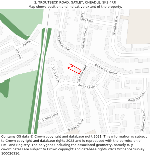 2, TROUTBECK ROAD, GATLEY, CHEADLE, SK8 4RR: Location map and indicative extent of plot