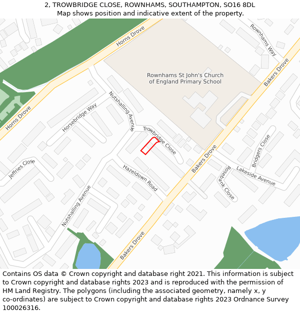 2, TROWBRIDGE CLOSE, ROWNHAMS, SOUTHAMPTON, SO16 8DL: Location map and indicative extent of plot