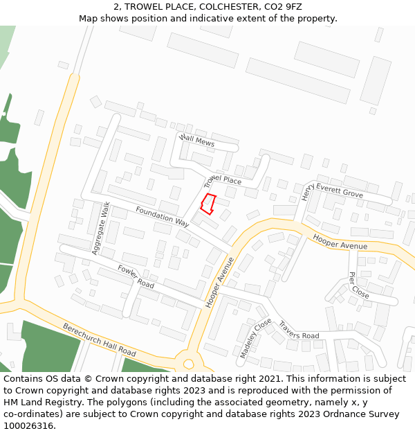 2, TROWEL PLACE, COLCHESTER, CO2 9FZ: Location map and indicative extent of plot