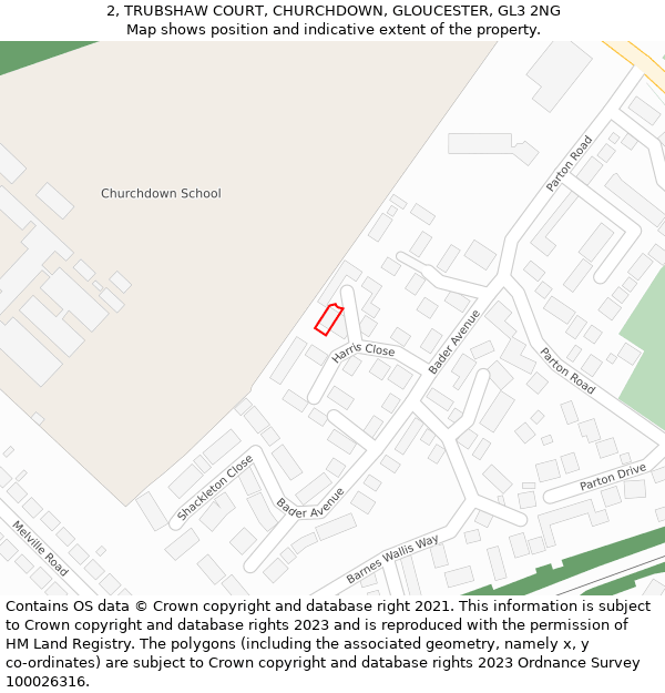 2, TRUBSHAW COURT, CHURCHDOWN, GLOUCESTER, GL3 2NG: Location map and indicative extent of plot