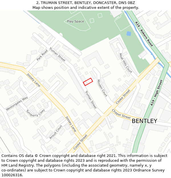 2, TRUMAN STREET, BENTLEY, DONCASTER, DN5 0BZ: Location map and indicative extent of plot