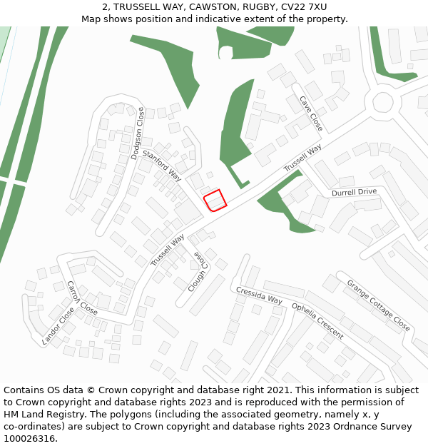 2, TRUSSELL WAY, CAWSTON, RUGBY, CV22 7XU: Location map and indicative extent of plot