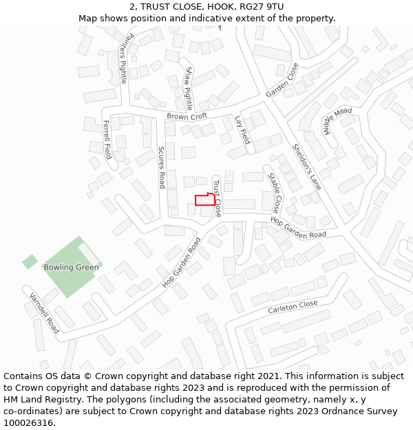 2, TRUST CLOSE, HOOK, RG27 9TU: Location map and indicative extent of plot