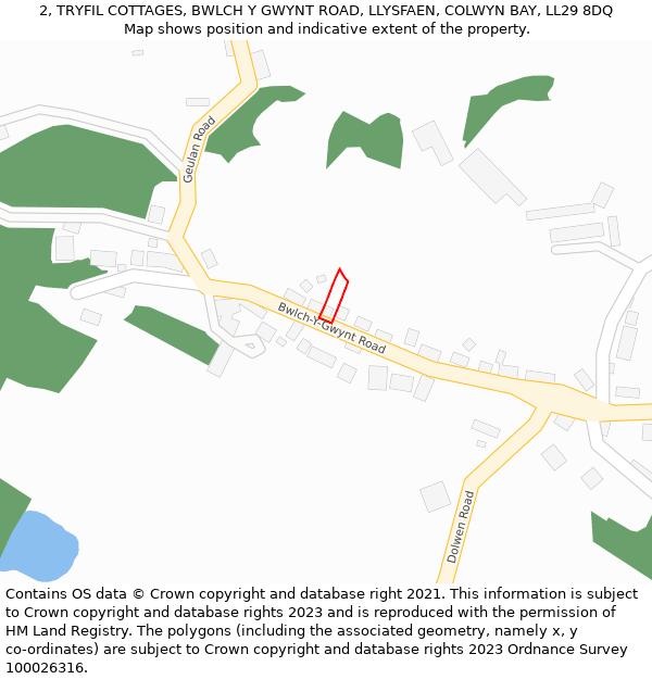 2, TRYFIL COTTAGES, BWLCH Y GWYNT ROAD, LLYSFAEN, COLWYN BAY, LL29 8DQ: Location map and indicative extent of plot