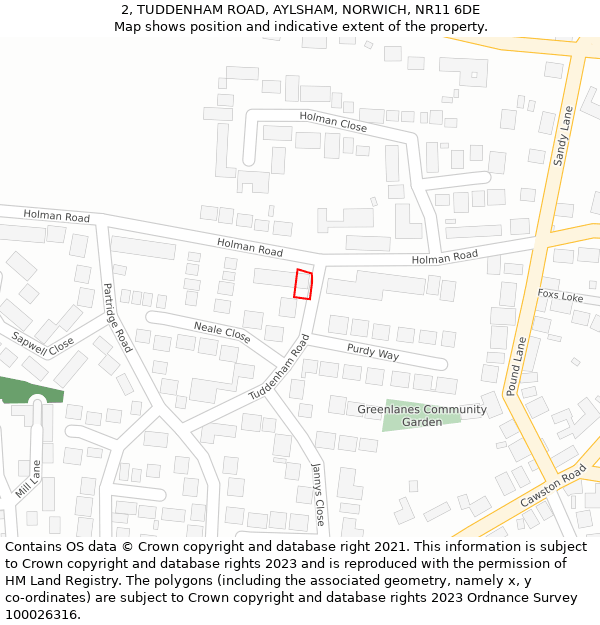 2, TUDDENHAM ROAD, AYLSHAM, NORWICH, NR11 6DE: Location map and indicative extent of plot