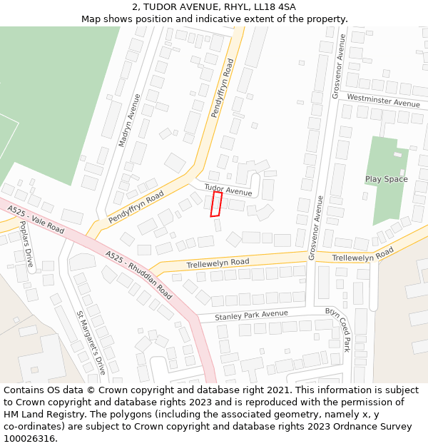 2, TUDOR AVENUE, RHYL, LL18 4SA: Location map and indicative extent of plot