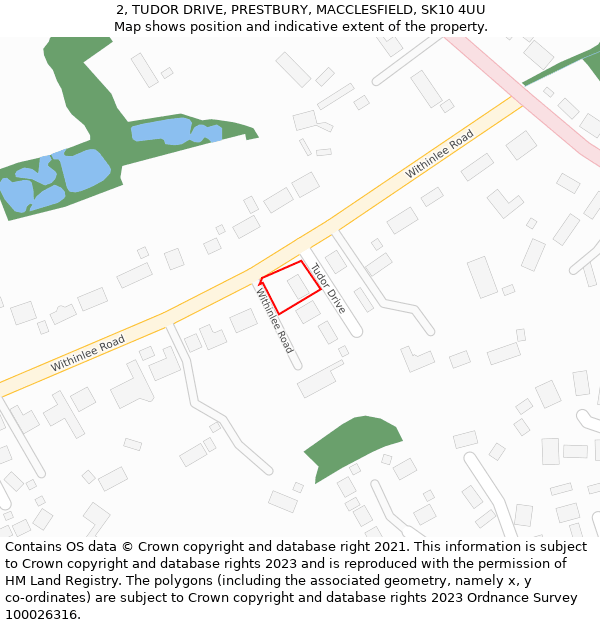 2, TUDOR DRIVE, PRESTBURY, MACCLESFIELD, SK10 4UU: Location map and indicative extent of plot