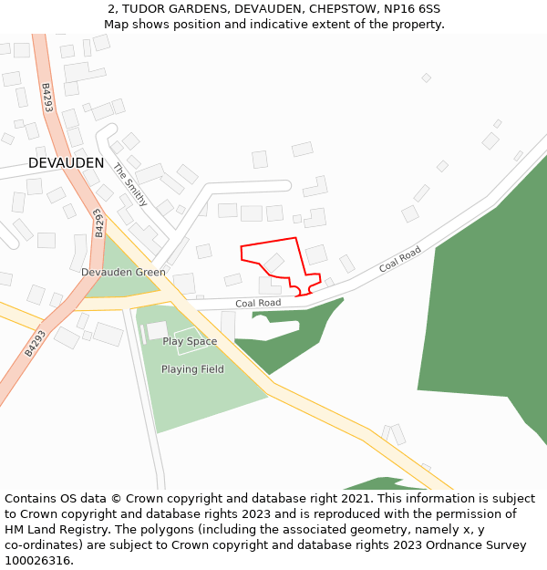 2, TUDOR GARDENS, DEVAUDEN, CHEPSTOW, NP16 6SS: Location map and indicative extent of plot