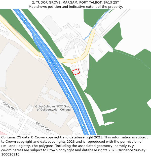 2, TUDOR GROVE, MARGAM, PORT TALBOT, SA13 2ST: Location map and indicative extent of plot