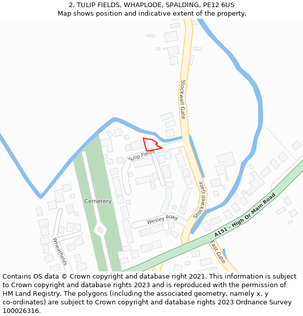 2, TULIP FIELDS, WHAPLODE, SPALDING, PE12 6US: Location map and indicative extent of plot