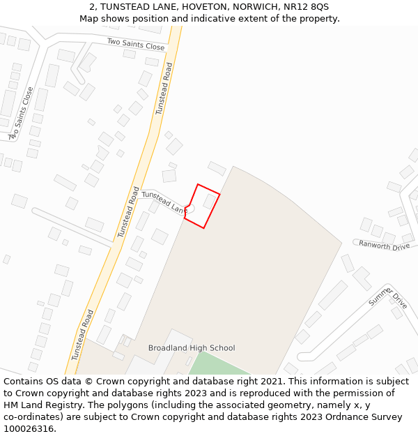 2, TUNSTEAD LANE, HOVETON, NORWICH, NR12 8QS: Location map and indicative extent of plot