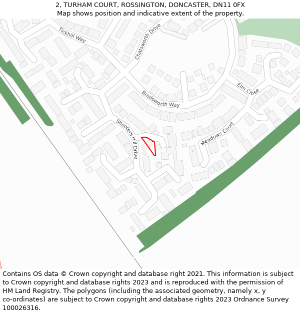 2, TURHAM COURT, ROSSINGTON, DONCASTER, DN11 0FX: Location map and indicative extent of plot