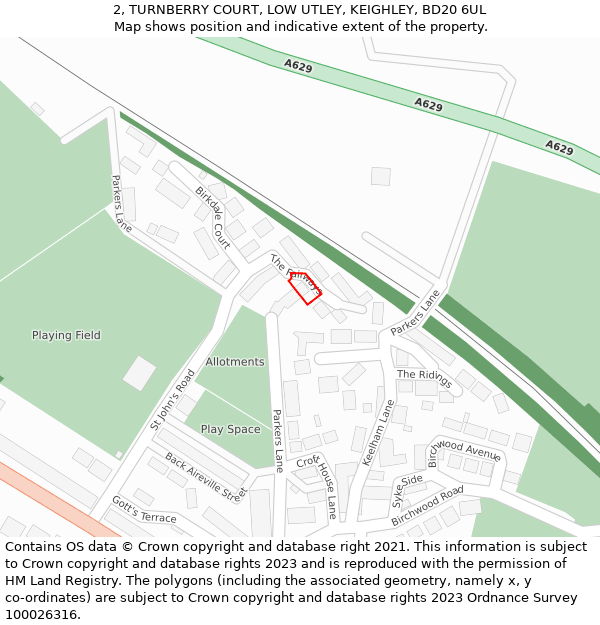 2, TURNBERRY COURT, LOW UTLEY, KEIGHLEY, BD20 6UL: Location map and indicative extent of plot