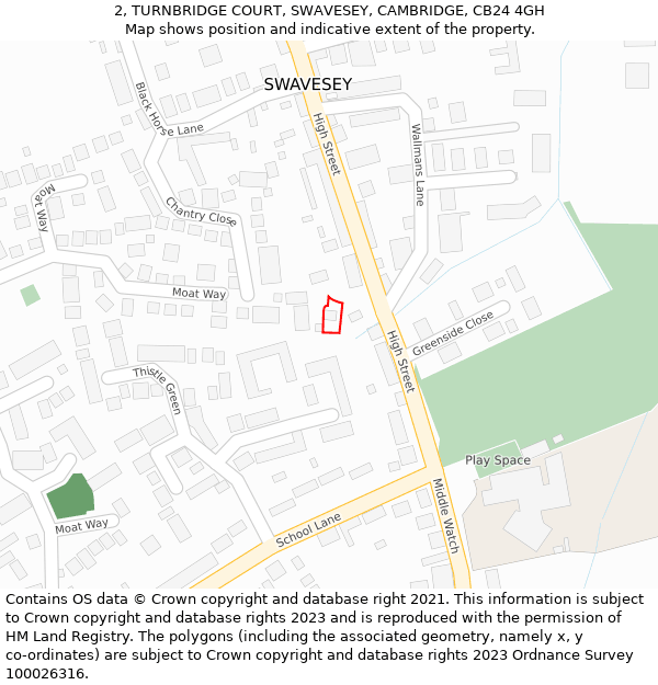 2, TURNBRIDGE COURT, SWAVESEY, CAMBRIDGE, CB24 4GH: Location map and indicative extent of plot