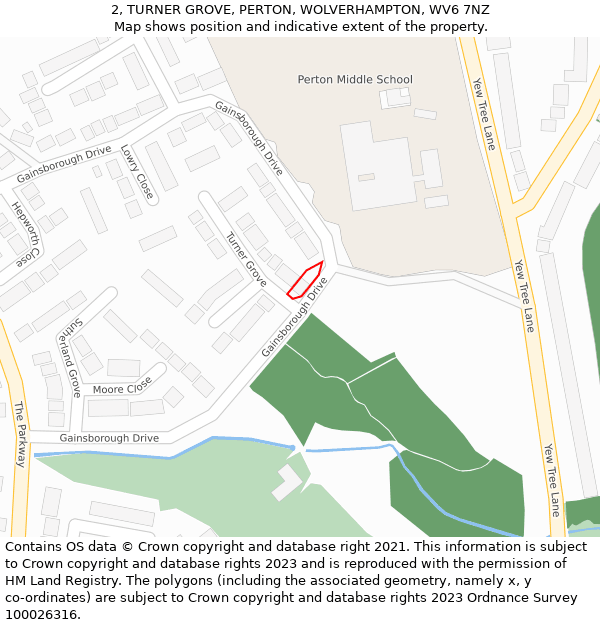 2, TURNER GROVE, PERTON, WOLVERHAMPTON, WV6 7NZ: Location map and indicative extent of plot