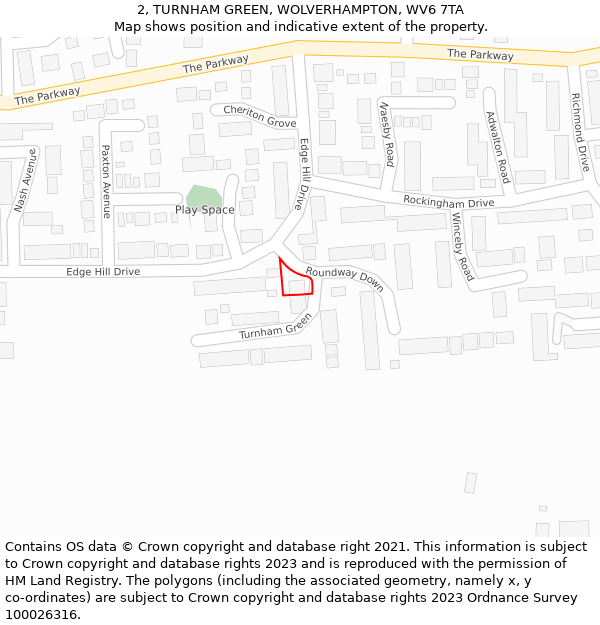 2, TURNHAM GREEN, WOLVERHAMPTON, WV6 7TA: Location map and indicative extent of plot