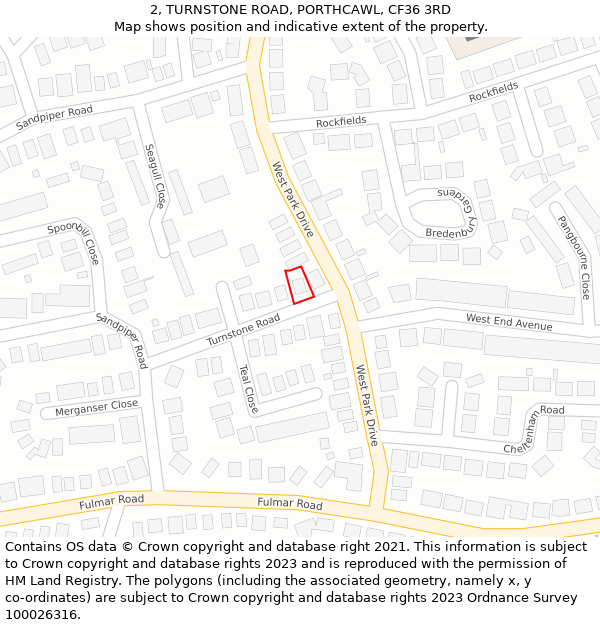 2, TURNSTONE ROAD, PORTHCAWL, CF36 3RD: Location map and indicative extent of plot