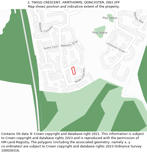 2, TWIGG CRESCENT, ARMTHORPE, DONCASTER, DN3 2FP: Location map and indicative extent of plot