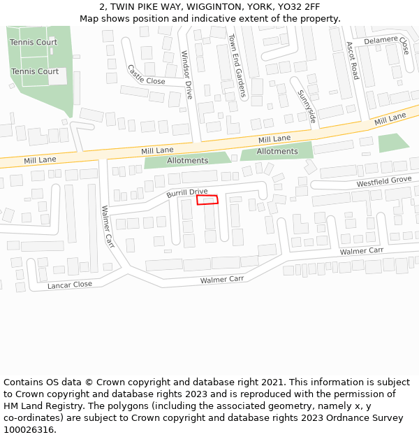 2, TWIN PIKE WAY, WIGGINTON, YORK, YO32 2FF: Location map and indicative extent of plot