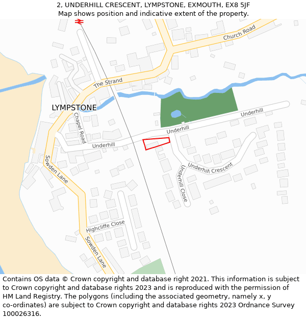 2, UNDERHILL CRESCENT, LYMPSTONE, EXMOUTH, EX8 5JF: Location map and indicative extent of plot