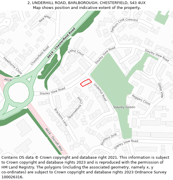 2, UNDERHILL ROAD, BARLBOROUGH, CHESTERFIELD, S43 4UX: Location map and indicative extent of plot