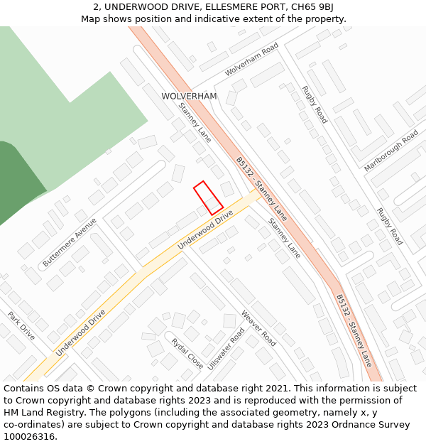 2, UNDERWOOD DRIVE, ELLESMERE PORT, CH65 9BJ: Location map and indicative extent of plot