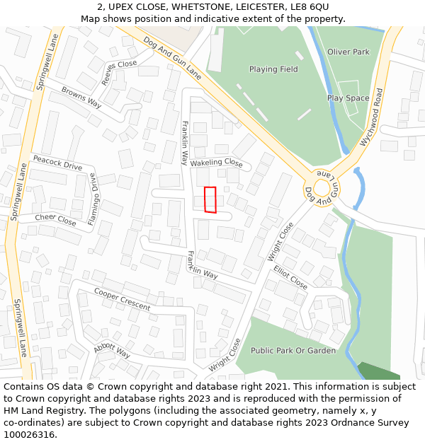 2, UPEX CLOSE, WHETSTONE, LEICESTER, LE8 6QU: Location map and indicative extent of plot