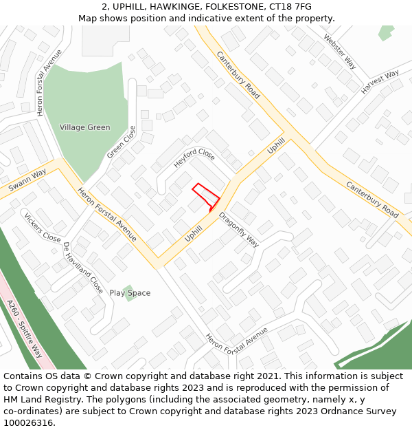 2, UPHILL, HAWKINGE, FOLKESTONE, CT18 7FG: Location map and indicative extent of plot