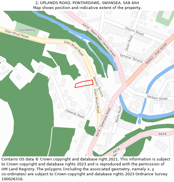 2, UPLANDS ROAD, PONTARDAWE, SWANSEA, SA8 4AH: Location map and indicative extent of plot